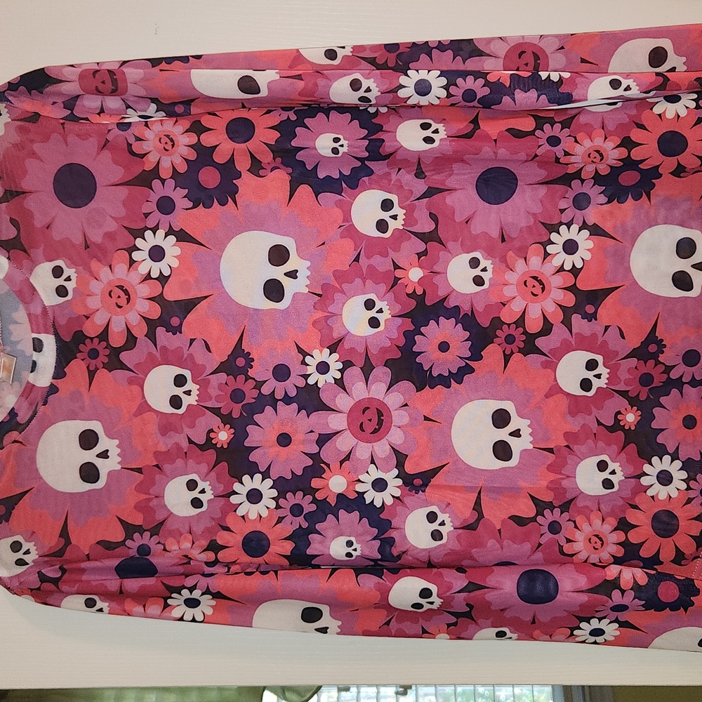 Skull and Flower Long Sleeve Shirt - Pink Mesh NEVER WORN